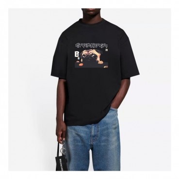 발렌시아가 남성 크루넥 블랙 반팔티 - Mens Black Tshirts 