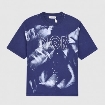 디올 남성 크루넥 블루 반팔티 - Mens Blue Tshirts 