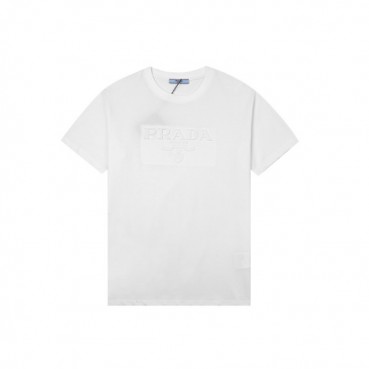 프라다 남성 크루넥 화이트 반팔티 - Mens White Tshirts 
