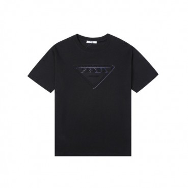 프라다 남성 크루넥 블랙 반팔티 - Mens Black Tshirts 