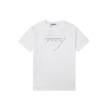 프라다 남성 크루넥 화이트 반팔티 - Mens White Tshirts 