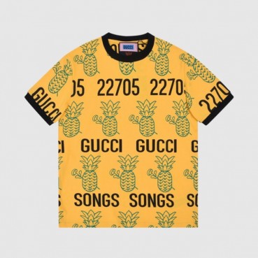 구찌 남/여 크루넥 옐로우 반팔티 - Unisex Yellow Tshirts 
