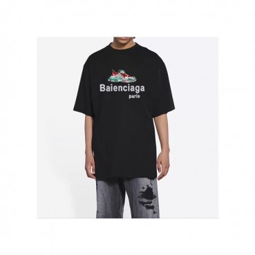 발렌시아가 남성 크루넥 블랙 반팔티 - Mens Black Tshirts 