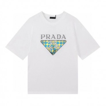 프라다 남성 크루넥 화이트 반팔티 - Mens White Tshirts 