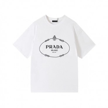 프라다 남성 크루넥 화이트 반팔티 - Mens White Tshirts 