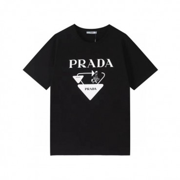프라다 남성 크루넥 블랙 반팔티 - Mens Black Tshirts 