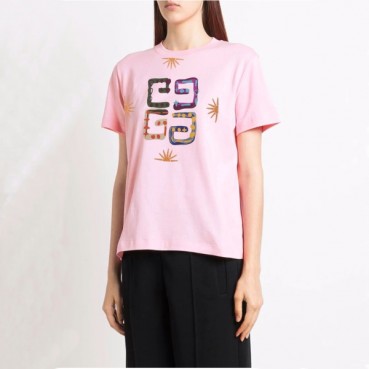 지방시 여성 크루넥 핑크 반팔티 - Womens Pink Tshirts 