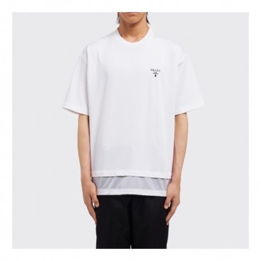 프라다 남성 크루넥 화이트 반팔티 - Mens White Tshirts 