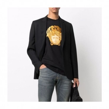 베르사체 남성 크루넥 블랙 반팔티 - Mens Black Tshirts 