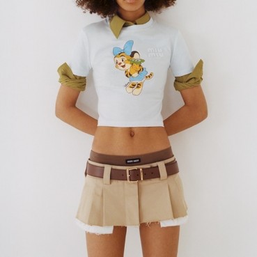 미우미우 여성 크루넥 화이트 반팔티 - Ladys White Tshirts 