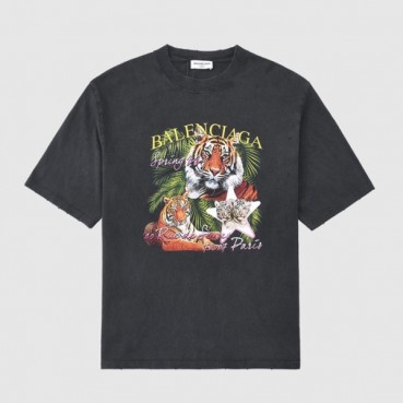 발렌시아가 남성 크루넥 블랙 반팔티 - Mens Black Tshirts 