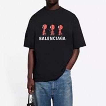 발렌시아가 남성 크루넥 블랙 반팔티 - Mens Black Tshirts 