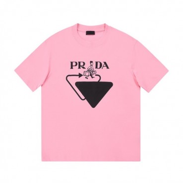 프라다 여성 크루넥 핑크 반팔티 - Womens Pink Tshirts 