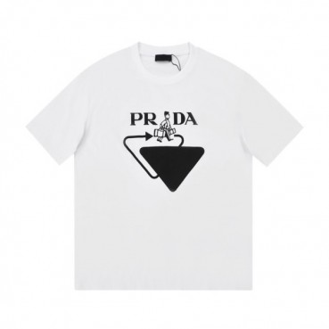 프라다 남성 크루넥 화이트 반팔티 - Mens White Tshirts 