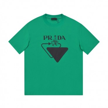 프라다 남성 크루넥 그린 반팔티 - Mens Green Tshirts 