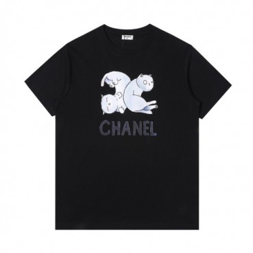 샤넬 남/여 크루넥 블랙 반팔티 - Unisex Black Tshirts 