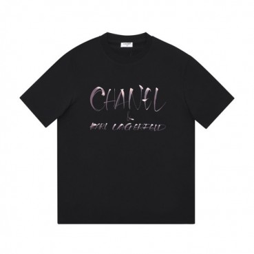 샤넬 남/여 크루넥 블랙 반팔티 - Unisex Black Tshirts 