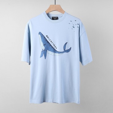 발렌시아가 남/여 크루넥 블루 반팔티 - Unisex Blue Tshirts 