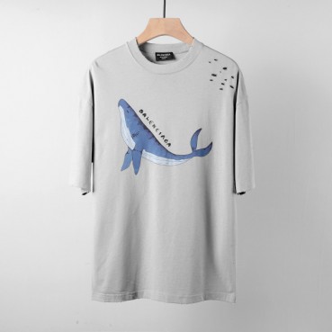 발렌시아가 남/여 크루넥 그레이 반팔티 - Unisex Gray Tshirts 