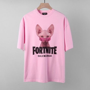 발렌시아가 남/여 크루넥 핑크 반팔티 - Unisex Pink Tshirts 