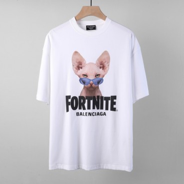 발렌시아가 남/여 크루넥 화이트 반팔티 - Unisex White Tshirts 