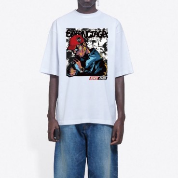 발렌시아가 남/여 크루넥 화이트 반팔티 - Unisex White Tshirts 