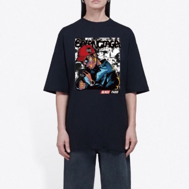 발렌시아가 남/여 크루넥 블랙 반팔티 - Unisex Black Tshirts 