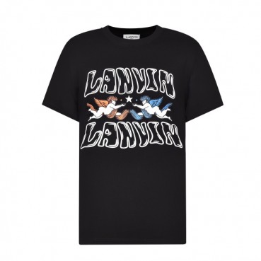 랑방 남자 이니셜 블랙 반팔티 - LANVIN Mens Black Tshirts 