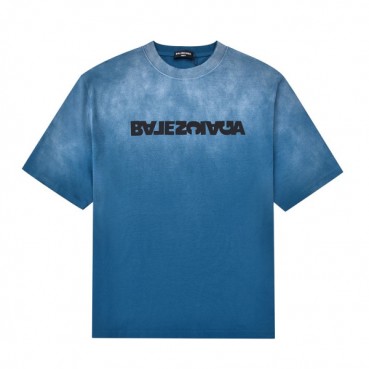 발렌시아가 남자 크루넥 블루 반팔티 - Unisex Blue Tshirts 