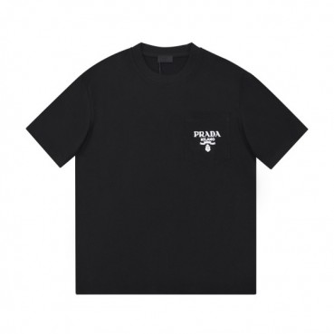 프라다 남자 크루넥 블랙 반팔티 - Unisex Black Tshirts 