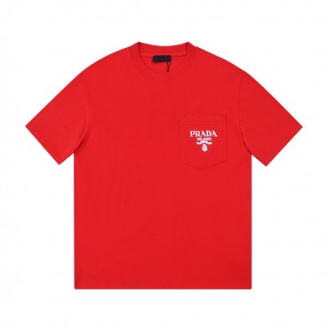 프라다 남자 크루넥 레드 반팔티 - Unisex Red Tshirts 