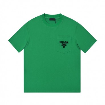 프라다 남자 크루넥 그린 반팔티 - Unisex  Green Tshirts 