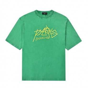 발렌시아가 남자 크루넥 그린 반팔티 - Unisex Green Tshirts 