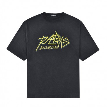 발렌시아가 남자 크루넥 블랙 반팔티 - Unisex Black Tshirts 