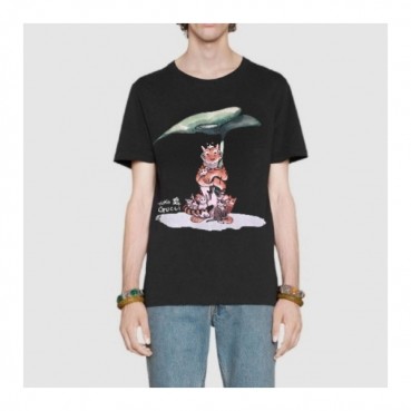 구찌 남자 크루넥 블랙 반팔티 - Unisex Black Tshirts 