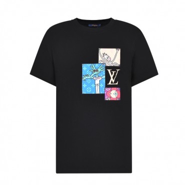 루이비통 남자 크루넥 블랙 반팔티 - Unisex Black Tshirts 