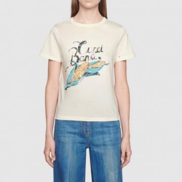 구찌 여자 크루넥 아이보리 반팔티 - Unisex Ivory Tshirts 