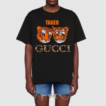 구찌 남자 크루넥 블랙 반팔티 - Unisex Black Tshirts 