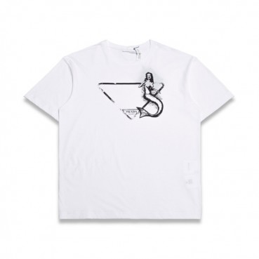 프라다 남자 크루넥 화이트 반팔티 - Unisex  White Tshirts 