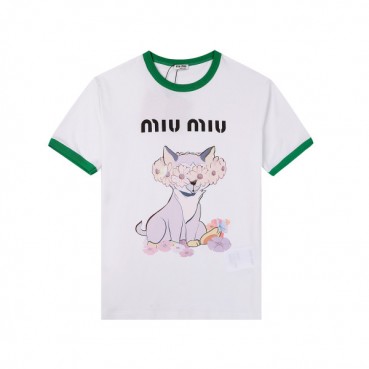 미우미우 여성 크루넥 화이트 반팔티 - Ladys White Tshirts 