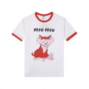 미우미우 여성 크루넥 화이트 반팔티 - Ladys White Tshirts 