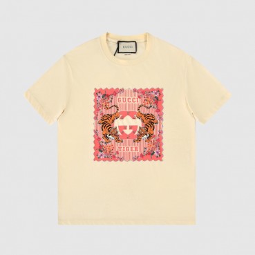 구찌 남자 크루넥 아이보리 반팔티 - Unisex Ivory Short
