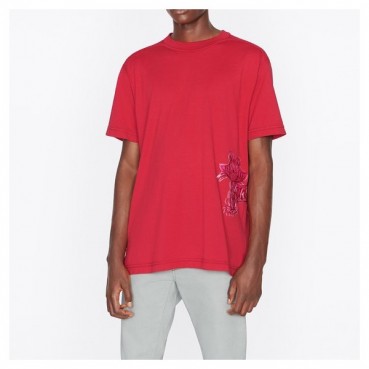 디올 남자 크루넥 레드 반팔티 - Unisex Red Short