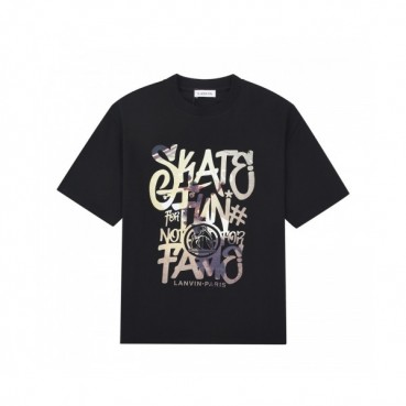 LANVIN Unisex Tshirts Black - 랑방 2021 남/녀 로고 반팔티 