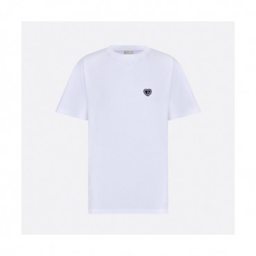 Dior  Unisex Casual Crew-neck Short Sleeved Tshirts White 
