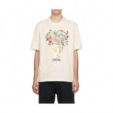 LANVIN Unisex Tshirts Ivory - 랑방 2021 남/녀 로고 반팔티 