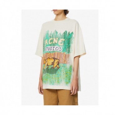 Acne  Studios Mm/Wm Logo Cotton Short Sleeved Tshirts Ivory - 아크네 스튜디오 2021 남/녀 로고 코튼 반팔티 Acn0127x Size(s 