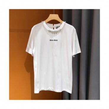 Miumiu Ladies Cotton Short Sleeved Tshirts - 미우미우 2021 여성 코튼 반팔티 Miu0219x Size(s 