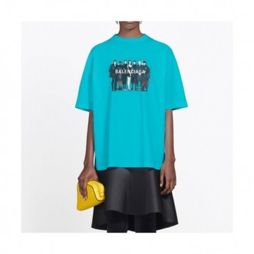 Balenciaga  Mm/Wm Logo Cotton Short Sleeved Tshirts Blue - 발렌시아가 2021 남/녀 로고 코튼 반팔티 Bal01135x Size(xs 