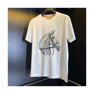 Hermes  Mens Crew-neck Short Sleeved Tshirts White 